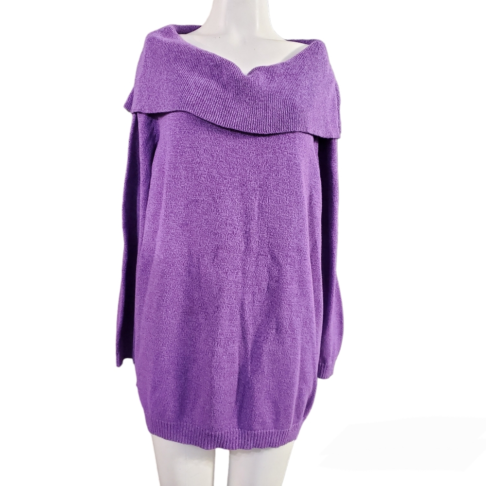 Catherines Purple Cowl Neck Off Shoulder  100% Cotton Sweater Size 2x / 22- 24W